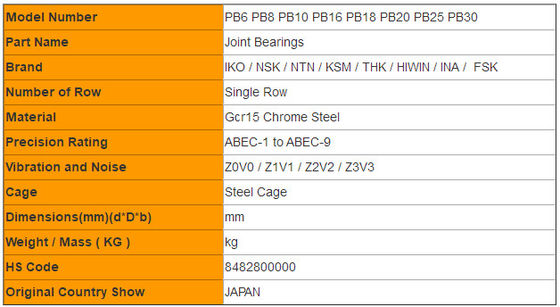 Zelfsmerende Sferische Duidelijke Lagers IKO PB6 PB8 PB10 PB16 PB18 ...